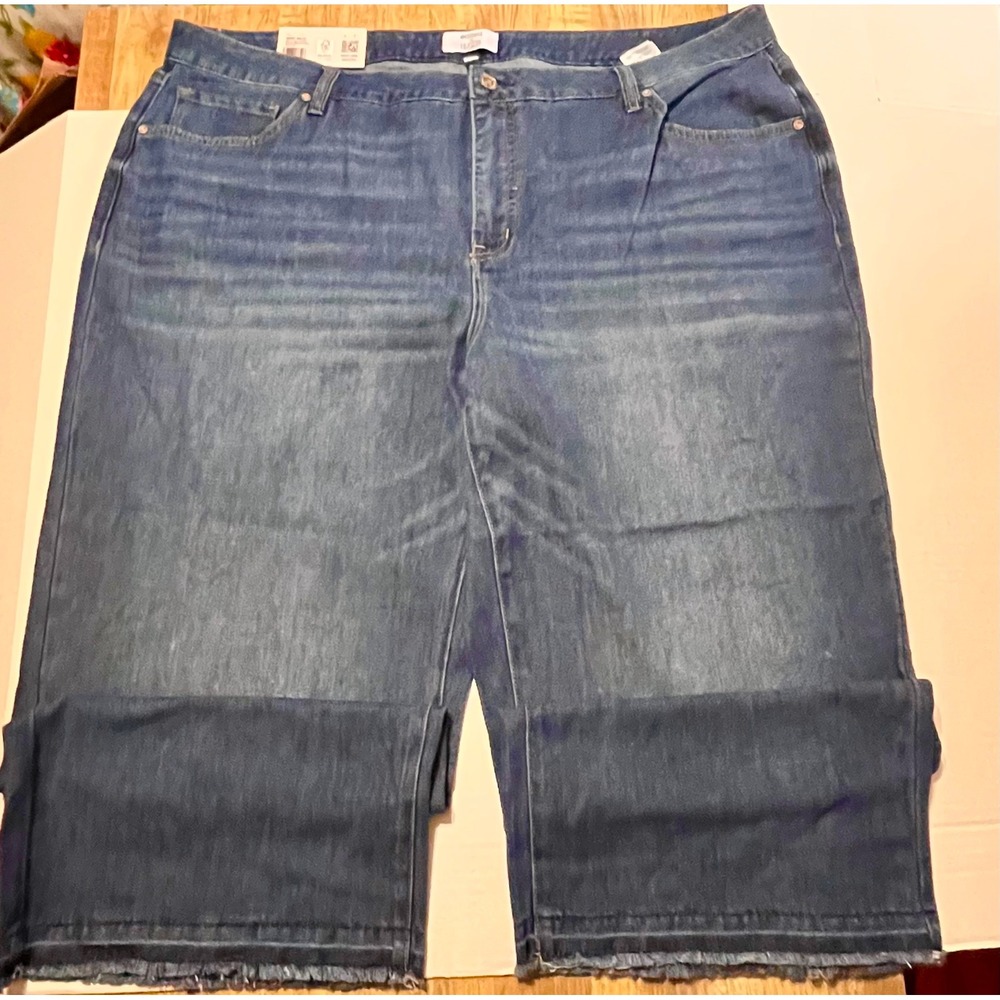 Edited x Hunter McGrady Womens 20W Wide Leg Crop Raw Hem Jeans Medium Wash Denim